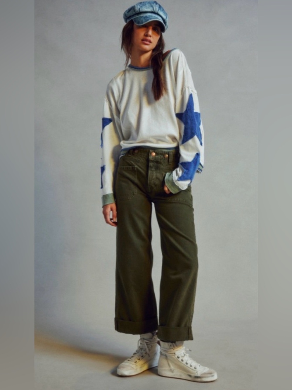 Free People Palmer Cuffed Jean in Army Green